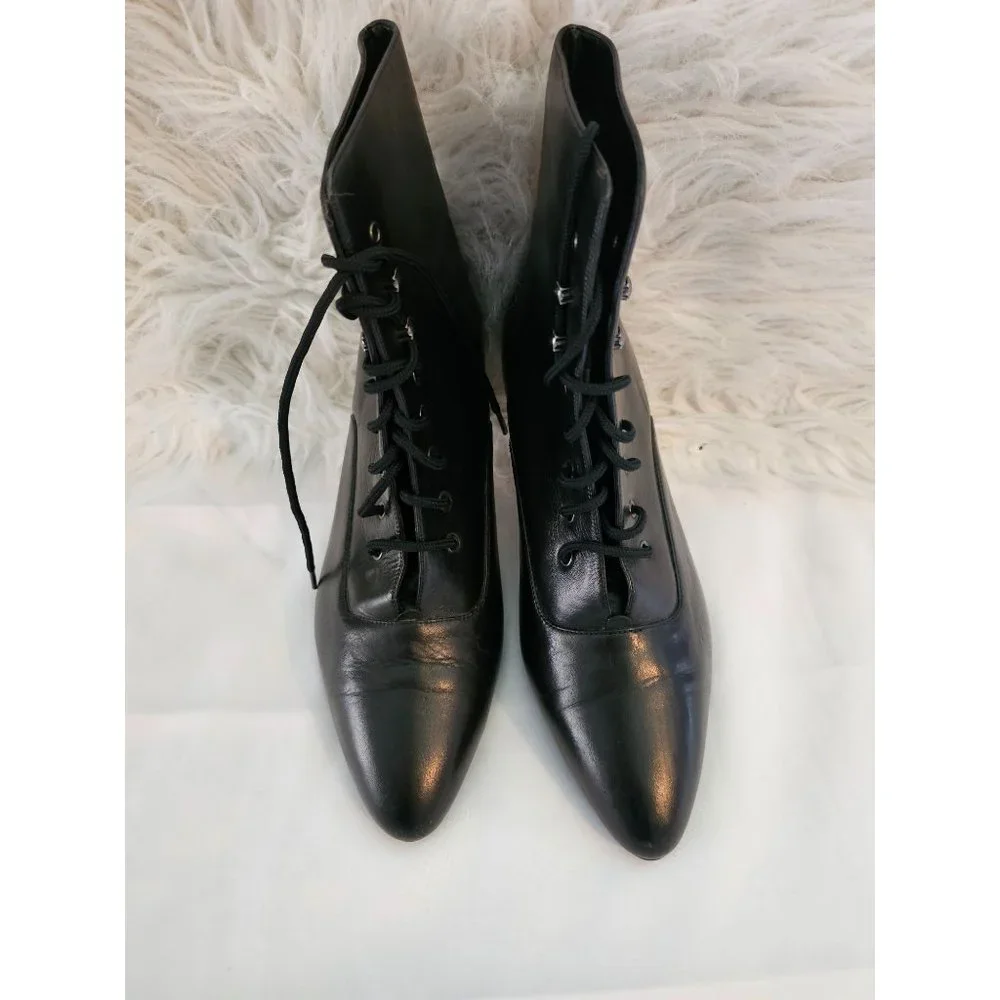 Vintage Hunter's Run Lace Up Victorian Leather Kitten Heel Boots  9.5 - Picture 2 of 5